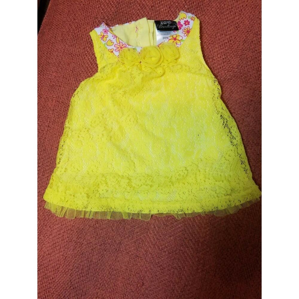DDG Darlings Toddler Girl's Dress Size 24 mos, Yellow Lace Floral Spring Easter